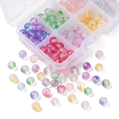 176Pcs 8 Colors Frosted Spray Painted Glass Beads GLAA-YW0001-38-1