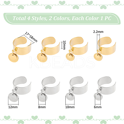 8Pcs 4 Style 304 Stainless Steel Open Cuff Rings Set RJEW-AB00010-1