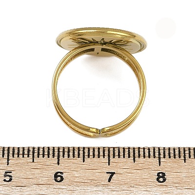 Flat Round with Sun Pattern 304 Stainless Steel Enamel Finger Rings for Women RJEW-G355-05G-02-1