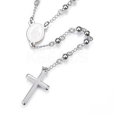 Non-Tarnish 304 Stainless Steel Rosary Bead Necklaces NJEW-D285-42P-1