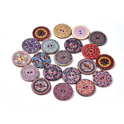 Printed Poplar Wood Buttons WOOD-D021-01C-1