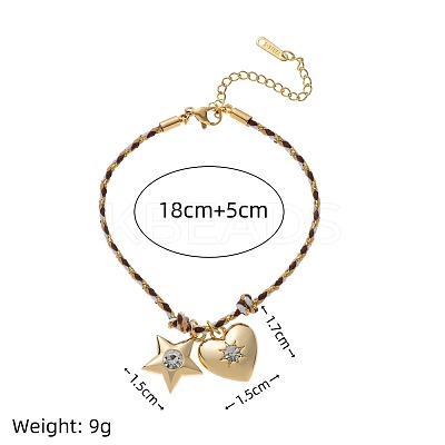 304 Stainless Steel Enamel & Rhinestone & Glass & Cotton Cord Charm Bracelets FS-WGBC5B1-03-1