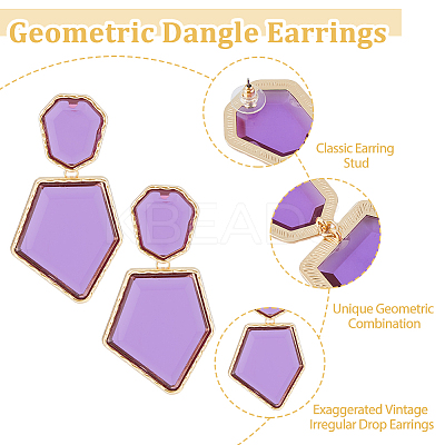 3 Pairs 3 Colors Rhinestone Polygon Dangle Stud Earrings EJEW-FI0002-81-1