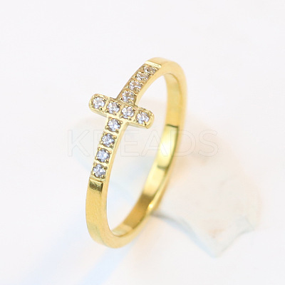 Cross Stainless Steel Micro Pave Clear Cubic Zirconia Finger Rings for Women FS-WG88B59-05-1