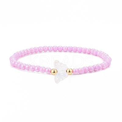 Opaque Acrylic & Brass Beaded Stretch Bracelets BJEW-JB09122-1