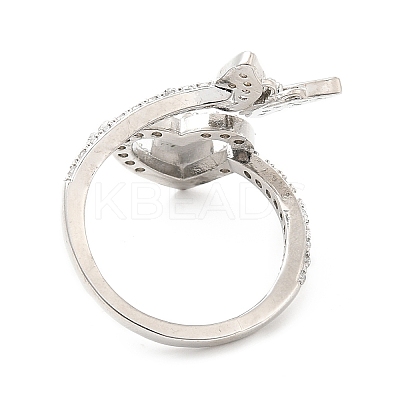 Clear Cubic Zirconia Heart Virgin Mary with Butterfly Open Cuff Ring RJEW-E064-05P-1