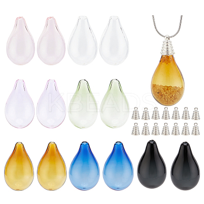 14Pcs 7 Colors Blown Glass Teardrop Bubble Vial GLAA-PH0003-15-1