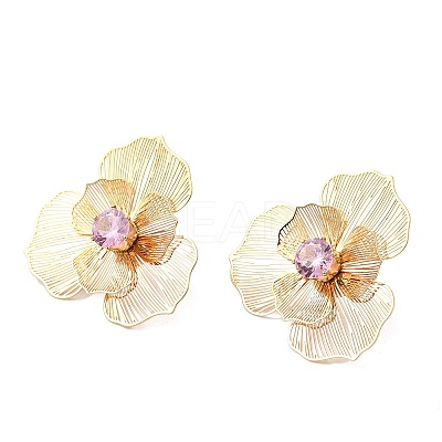 Flower Brass Micro Pave Cubic Zirconia Stud Earrings EJEW-F391-07G-03-1