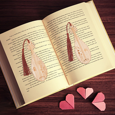 8Pcs 8 Style Ancient Musical Instrument Pipa Chinese Style Bookmark with Tassels for Book Lover AJEW-GO0001-13-1