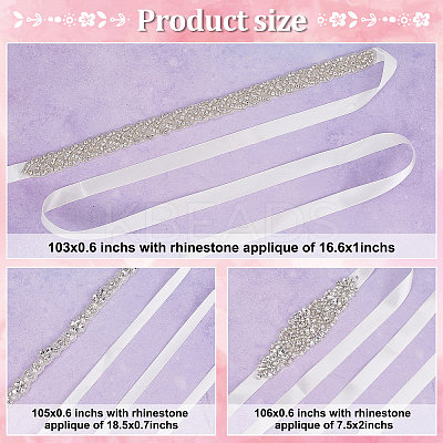 3Pcs 3 Style Crystal Rhinestone Wedding Bridal Belt AJEW-CP0001-67-1