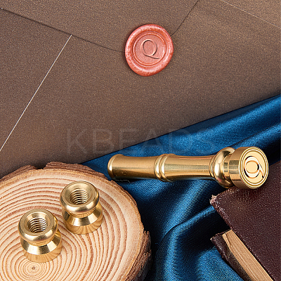 1Pc Golden Tone Brass Wax Seal Stamp Heads with Bamboo Stick Shaped Handles STAM-CP0001-05Q-1