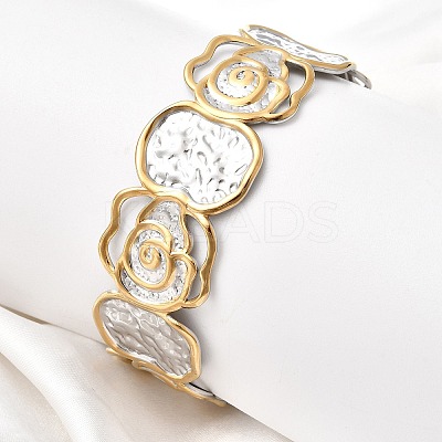 Hammered 304 Stainless Steel Cuff Bangles for Women LS-BJEW-P371-01B-1
