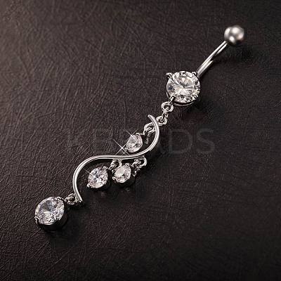 Piercing Jewelry Real Platinum Plated Brass Rhinestone S Shape Navel Ring Belly Rings AJEW-EE0001-54A-1