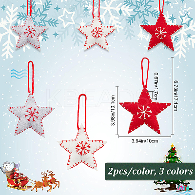 6Pcs 3 Colors Star with Snowflake Felt Fabric Pendant Decoration HJEW-CP0001-09-1