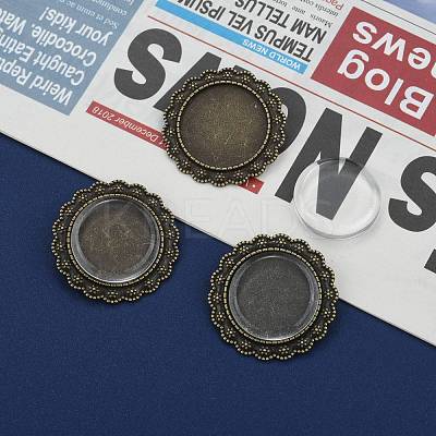 25mm Transparent Glass Cabochons and Vintage Alloy Flower Brooch Cabochon Bezel Settings DIY-X0189-AB-NF-1