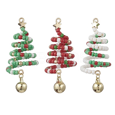 3Pcs 3 Colors Glass Seed Beaded Christmas Tree Big Pendants PALLOY-TA00330-1