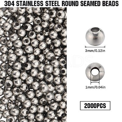 304 Stainless Steel Round Seamed Beads STAS-SC0006-95B-1
