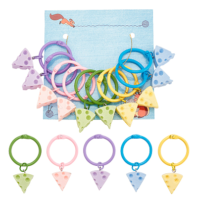 10Pcs 5 Colors Resin Cheese Pendant Locking Stitch Markers HJEW-AB00679-1