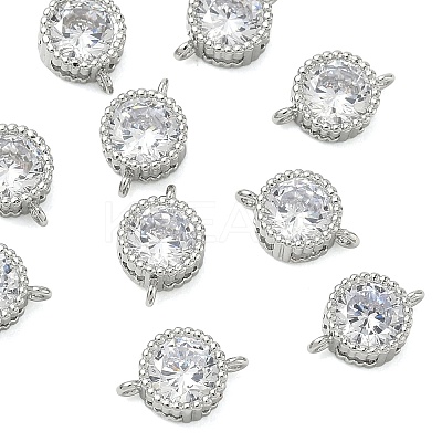 SHEGRACE Brass Pave Clear Cubic Zirconia Flat Round Connector Charms XGRQ3D332-501P-1