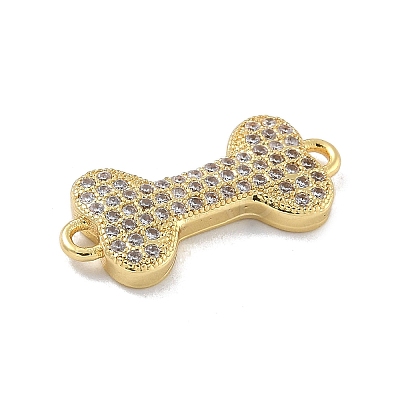 Rack Plating Brass Micro Pave Clear Cubic Zirconia Bone Connector Charms KK-A234-059G-1