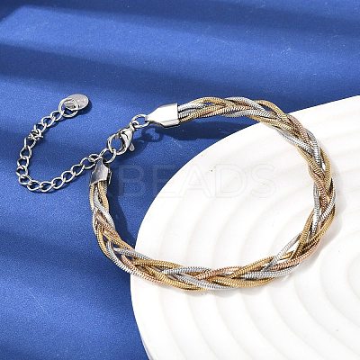304 Stainless Steel Interlocking Herringbone Chain Bracelet for Women BJEW-K240-08A-M-1