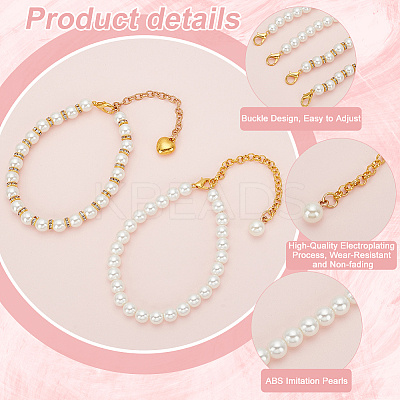 2 Pairs 2 Styles Women's Detachable ABS Plastic Imitation Pearl Beaded Shoe Laces for High Heels DIY-PH0022-88B-1