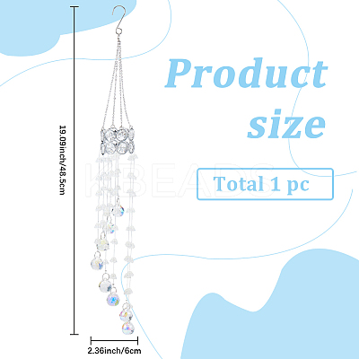 Flower Round Glass Beads Tassel Hanging Suncatchers for Window Garden Outdoor Decoration HJEW-WH20020-007D-1