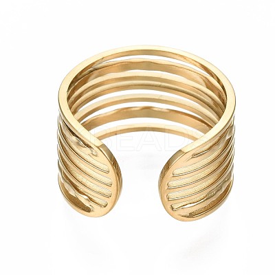304 Stainless Steel Multi-string Open Cuff Ring RJEW-T023-33G-1