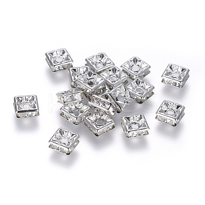 Brass Rhinestone Spacer Beads RB-A013-6x6-01P-NF-1