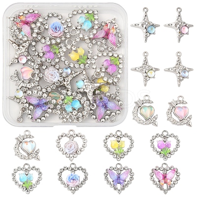 20Pcs 8 Styles Platinum Alloy Glass Pendants FIND-FS0003-78-1