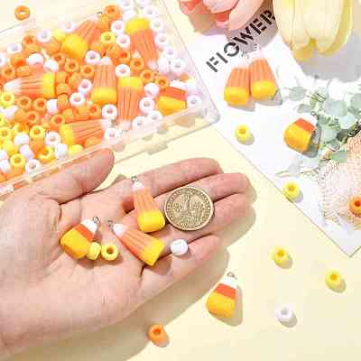 DIY Barrel Plastic Beads & Resin Candy Corn Pendant Making Kits DIY-YW0011-81-1