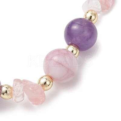 Cherry Quartz Glass & Natural Quartz & Natural Amethyst Stretch Bracelets for Women BJEW-JB13190-1