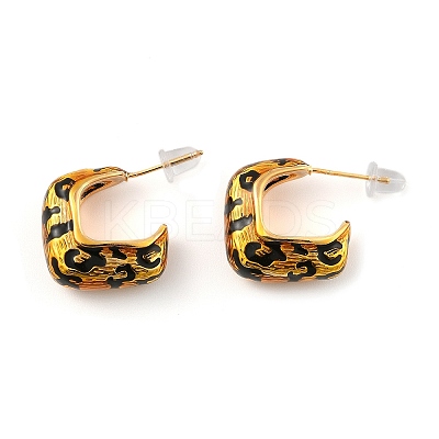 Leopard Print Brass Enamel Stud Earrings for Women EJEW-U055-12A-G-1