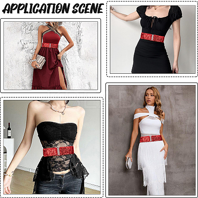 Sparkle Sequins Wide Elastic Dress Belts AJEW-WH20128-026P-02-1