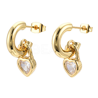 Cubic Zirconia Heart Padlock Dangle Stud Earrings EJEW-N011-119-1