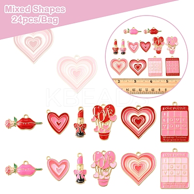 24Pcs 12 Styles Valentine's Day Rack Plating Alloy Enamel Pendants ENAM-FS0002-56-1