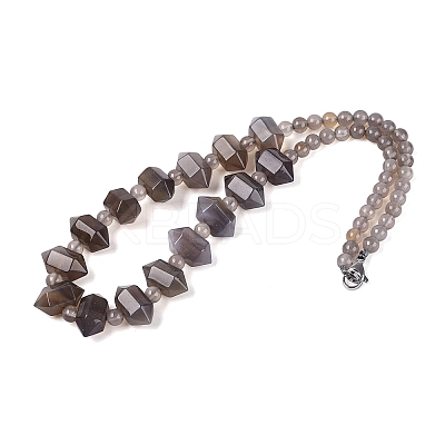 Natural Grey Agate Round & Cone Beaded Necklaces NJEW-N064-03C-1