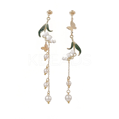 Alloy Enamel Flower with Butterfly Asymmetrical Earrings EJEW-JE05203-1