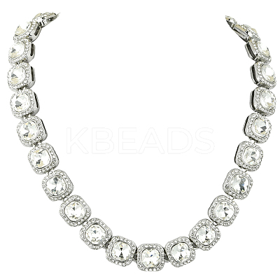 1Pc Zinc Alloy Pave Square Clear Glass Tennis Necklaces for Womem NJEW-SP0001-07S-1