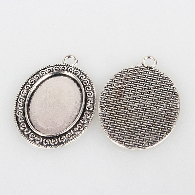 Tibetan Style Alloy Pendant Cabochon Settings TIBEP-N003-26AS-1