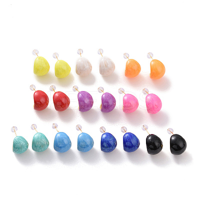 Enamel Bean Stud Earrings EJEW-F307-01G-1
