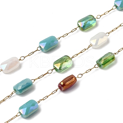 Handmade 304 Stainless Steel Chains with Rectangle Electroplate Glass Beads CHS-K020-20G-1