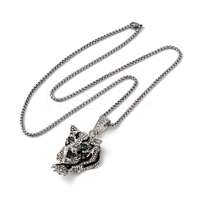 Leopard Alloy Crystal Rhinestone Black Enamel Pendant Necklaces for Men FS-WG82C69-02-1