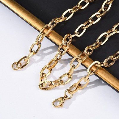 304 Stainless Steel Textured Cable Chain Necklaces NJEW-Q013-01G-1