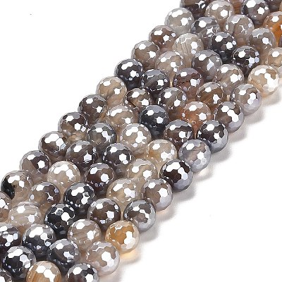 Electroplated Natural Botswana Agate Round Beads Strands G-L598-A03-02-1