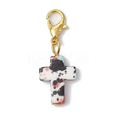 Synthetic Turquoise Cross Pendant Decorations HJEW-JM02570-1