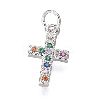 Brass Micro Pave Cubic Zirconia Tiny Cross Charms X-ZIRC-I032-64P-1