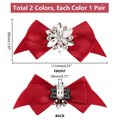 2 Pairs 2 Colors Bowknot Polyester Shoe Decorations AJEW-PH0011-51-1