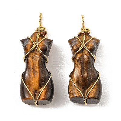 Natural Tiger Eye Pendants G-K338-30G-06-1
