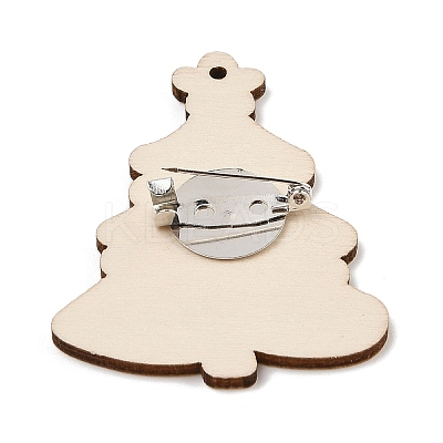 Christmas Theme Wood Printed Brooches for Women JEWB-Z029-01A-1